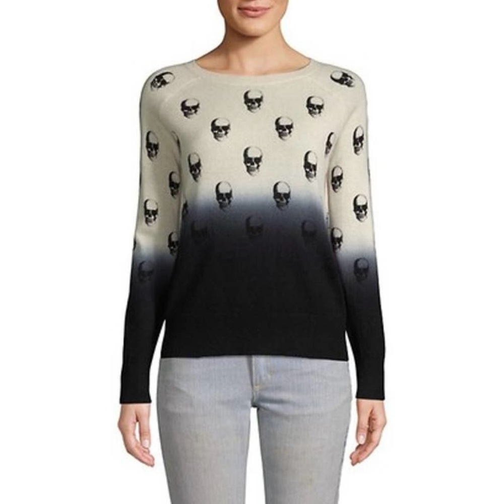 Skull Cashmere Dip Dye Ombre Skull Print Sweater. Women’s size Small.